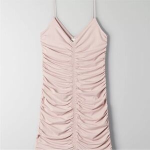Aritzia Wilfred Free Ruched Pink Slip Dress NWT Medium